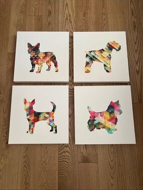 Geometric French Bulldog Canvas Art - Multicolor